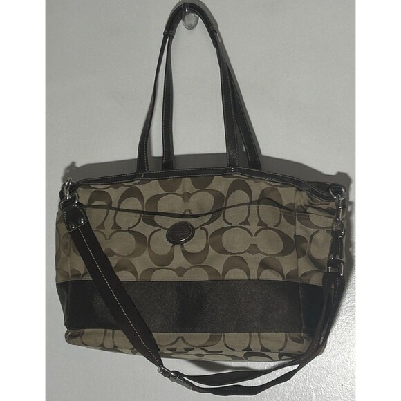 Coach F15188 Signature C X-Large Brown Canvas Diaper Tote Bag Travel *distressed - Picture 1 of 10